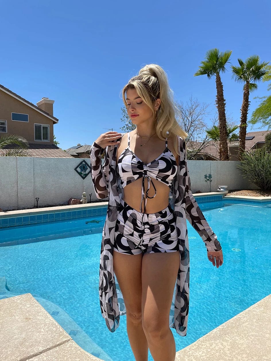 3 Pieces Sexy Print Bikini  Women High Waist Swimsuit Cover Up Swimwear Female Lady Bathing Suit Swimming Summer Beachwear