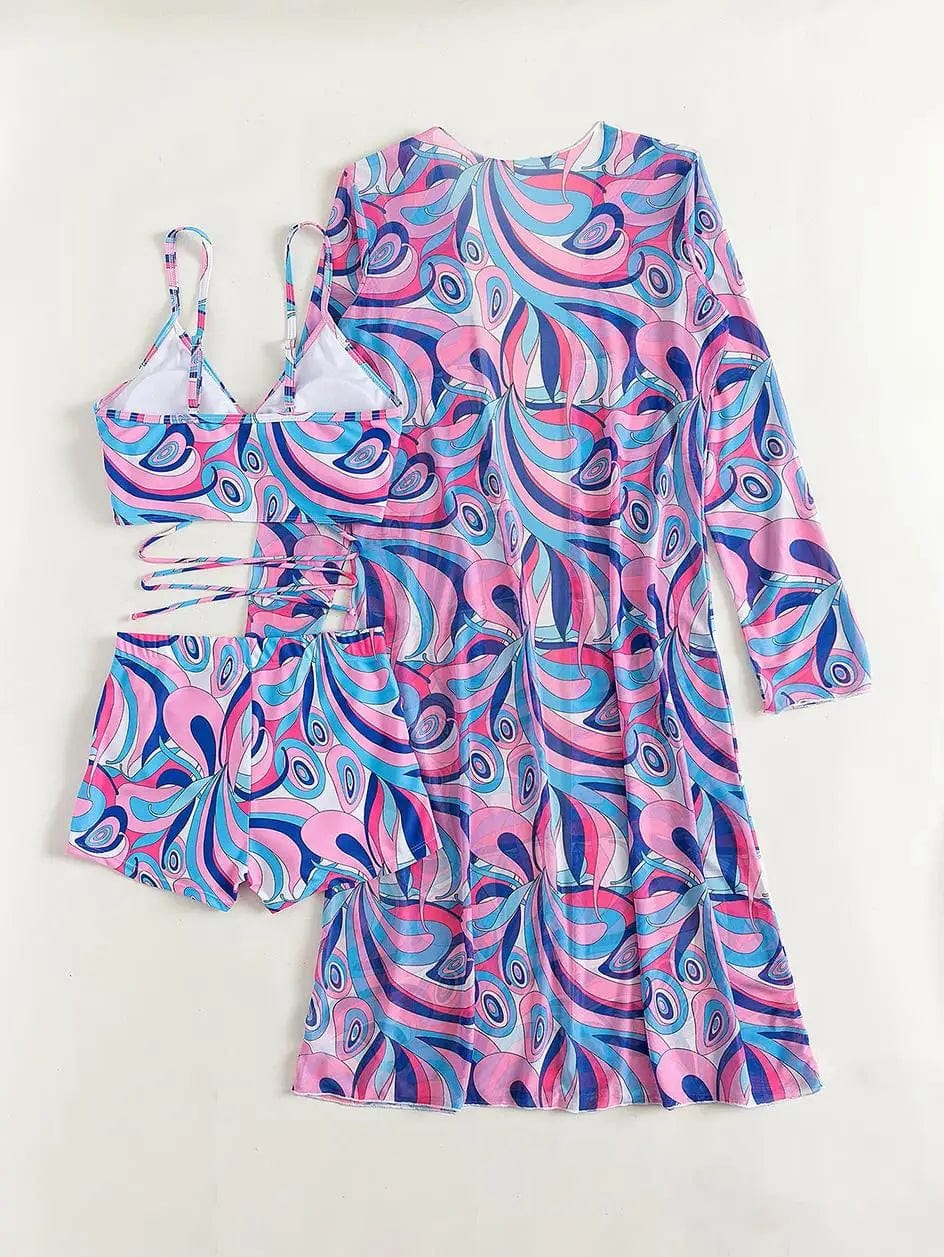 3 Pieces Sexy Print Bikini  Women High Waist Swimsuit Cover Up Swimwear Female Lady Bathing Suit Swimming Summer Beachwear