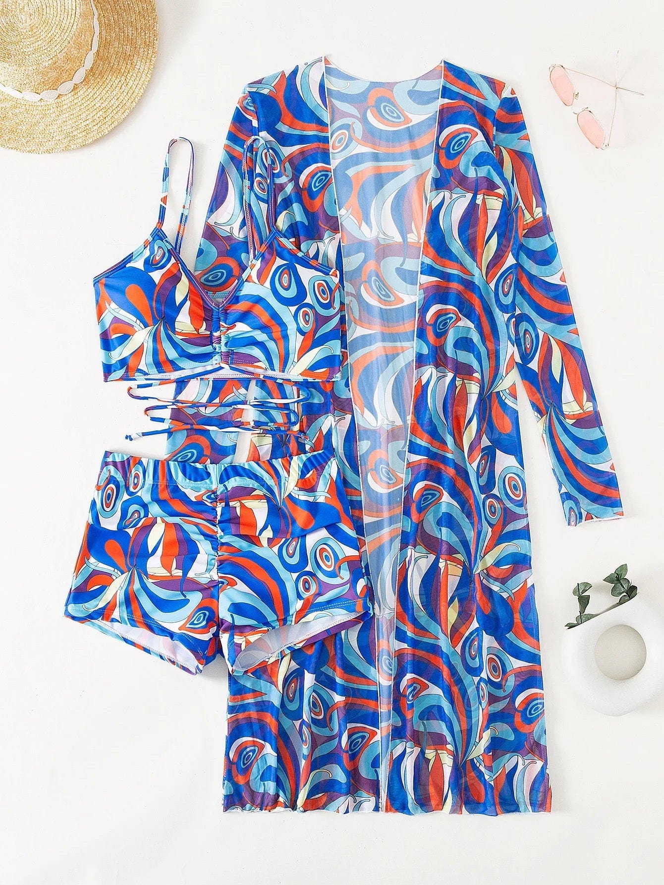 3 Pieces Sexy Print Bikini  Women High Waist Swimsuit Cover Up Swimwear Female Lady Bathing Suit Swimming Summer Beachwear