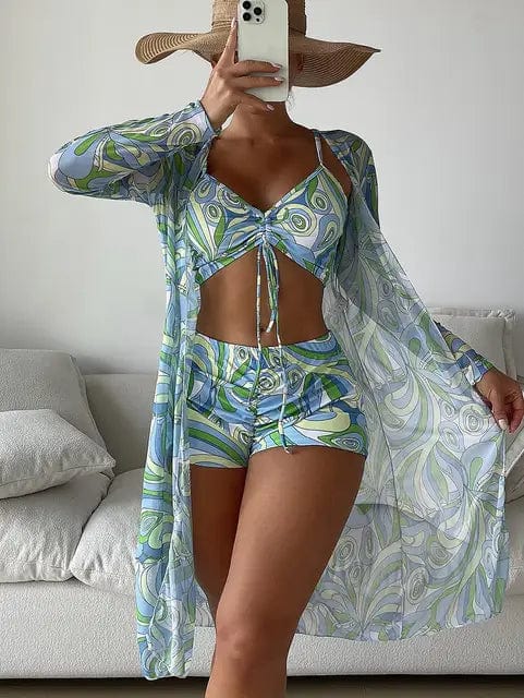 3 Pieces Sexy Print Bikini  Women High Waist Swimsuit Cover Up Swimwear Female Lady Bathing Suit Swimming Summer Beachwear