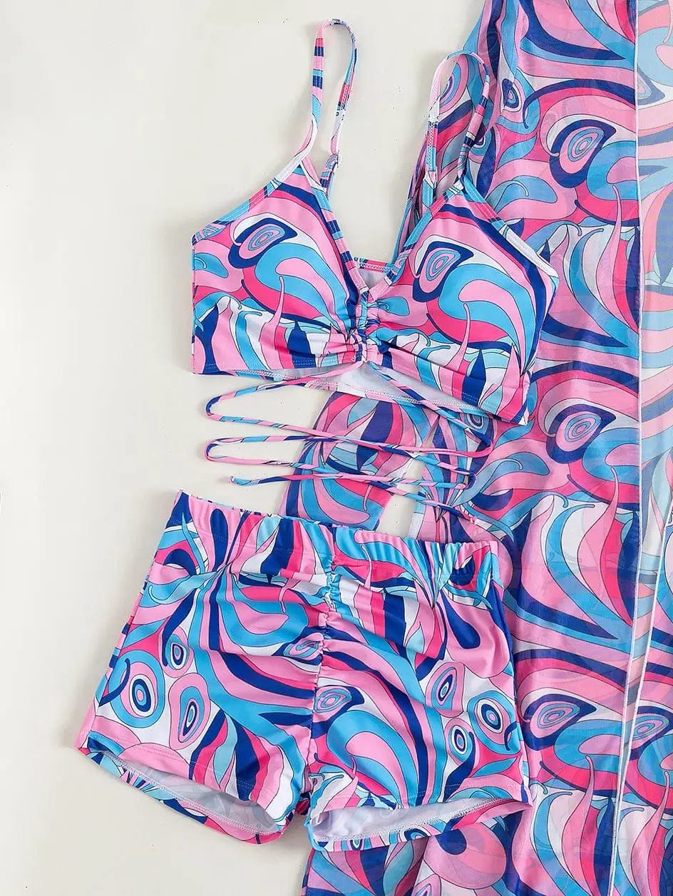 3 Pieces Sexy Print Bikini  Women High Waist Swimsuit Cover Up Swimwear Female Lady Bathing Suit Swimming Summer Beachwear