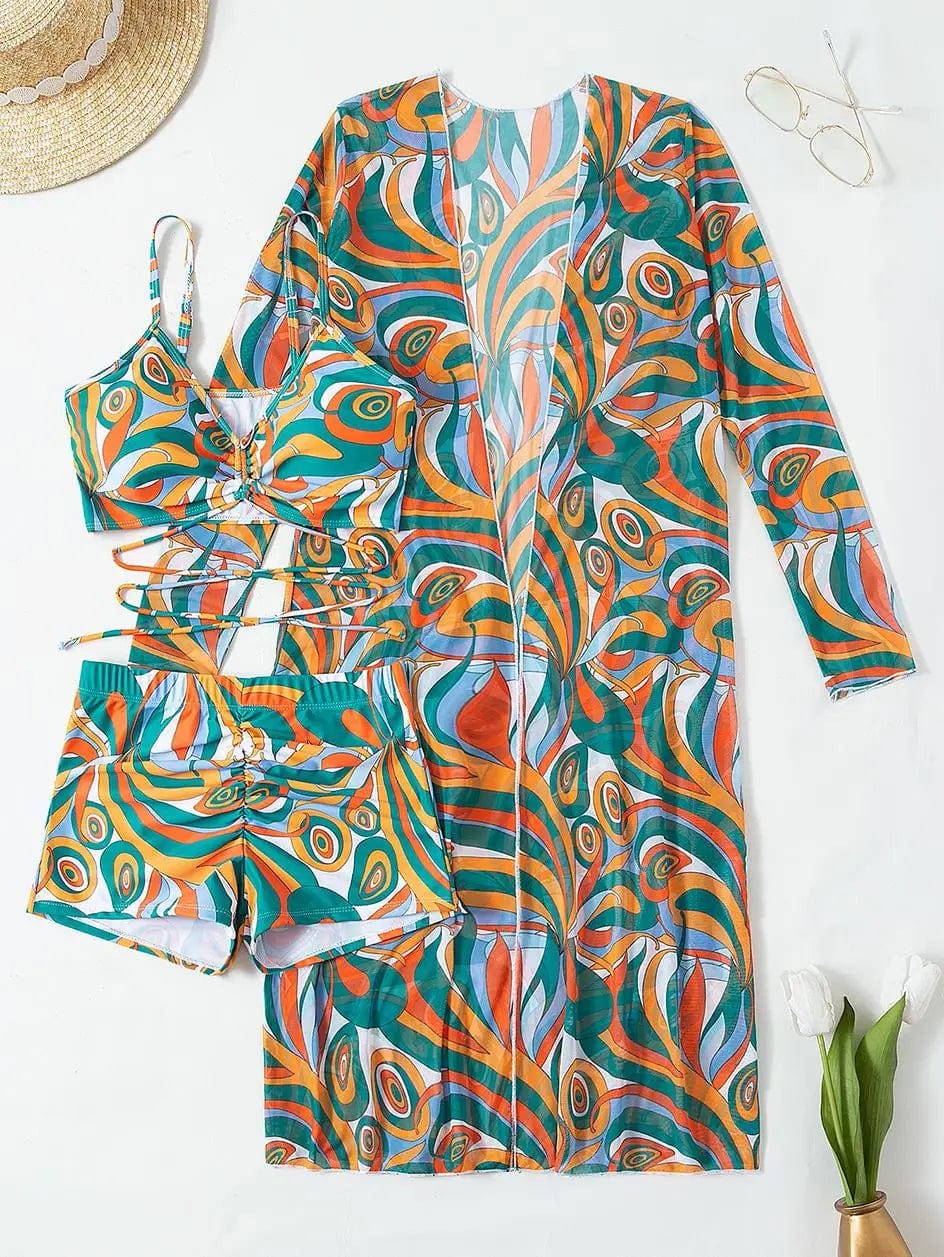 3 Pieces Sexy Print Bikini  Women High Waist Swimsuit Cover Up Swimwear Female Lady Bathing Suit Swimming Summer Beachwear