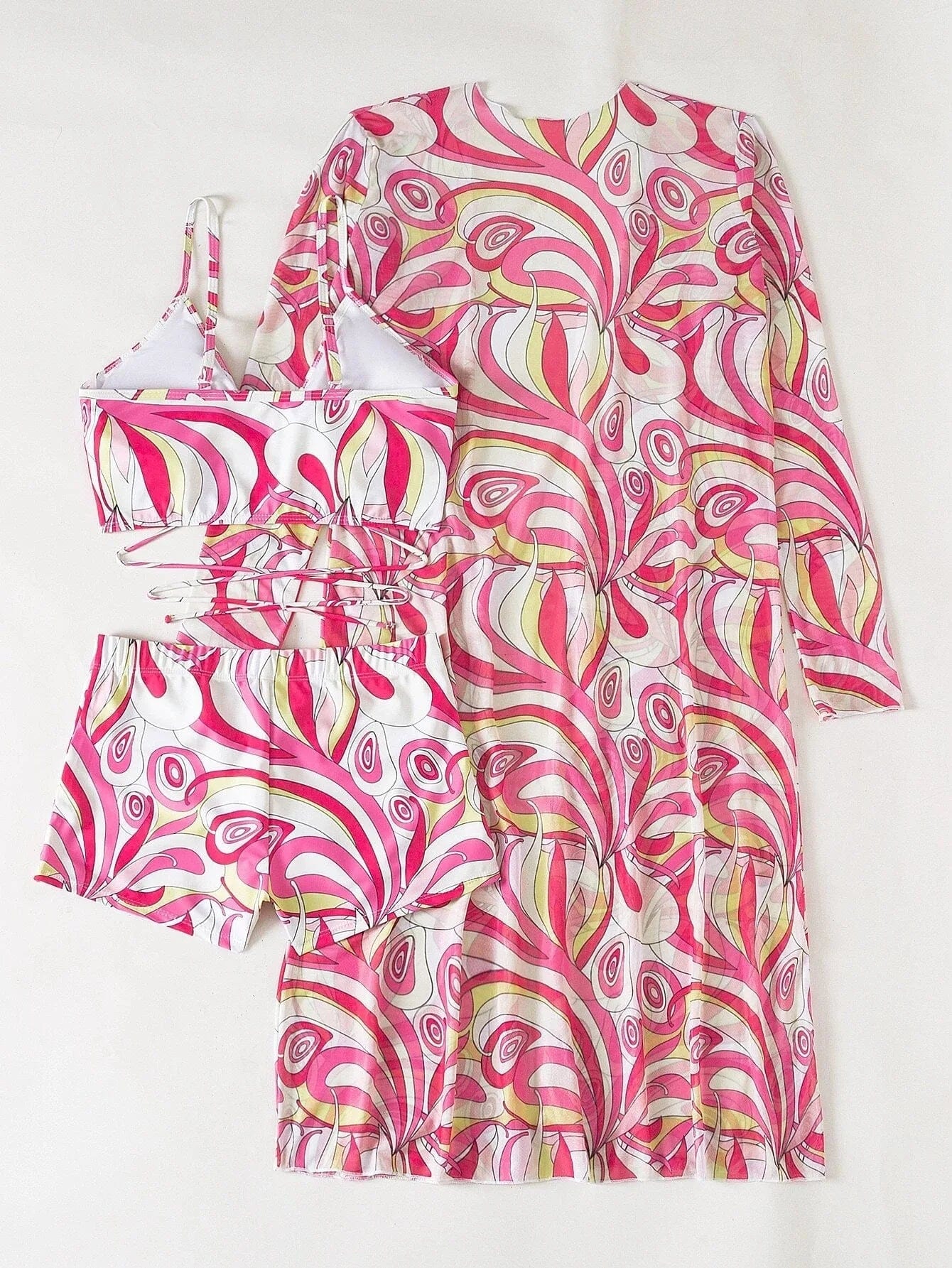 3 Pieces Sexy Print Bikini  Women High Waist Swimsuit Cover Up Swimwear Female Lady Bathing Suit Swimming Summer Beachwear