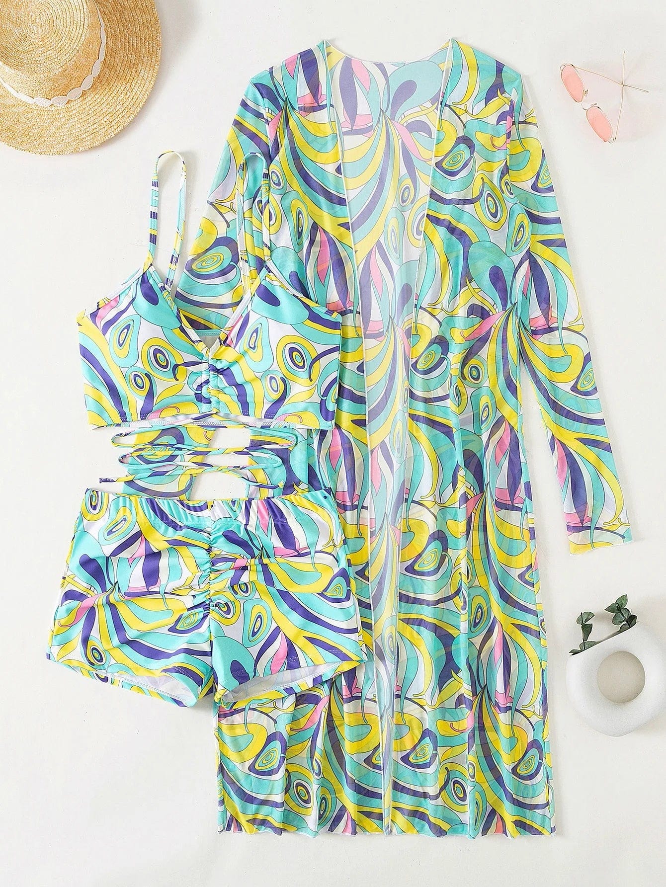 3 Pieces Sexy Print Bikini  Women High Waist Swimsuit Cover Up Swimwear Female Lady Bathing Suit Swimming Summer Beachwear