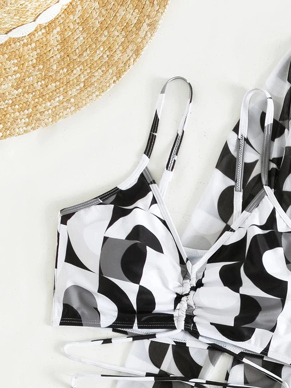 3 Pieces Sexy Print Bikini  Women High Waist Swimsuit Cover Up Swimwear Female Lady Bathing Suit Swimming Summer Beachwear