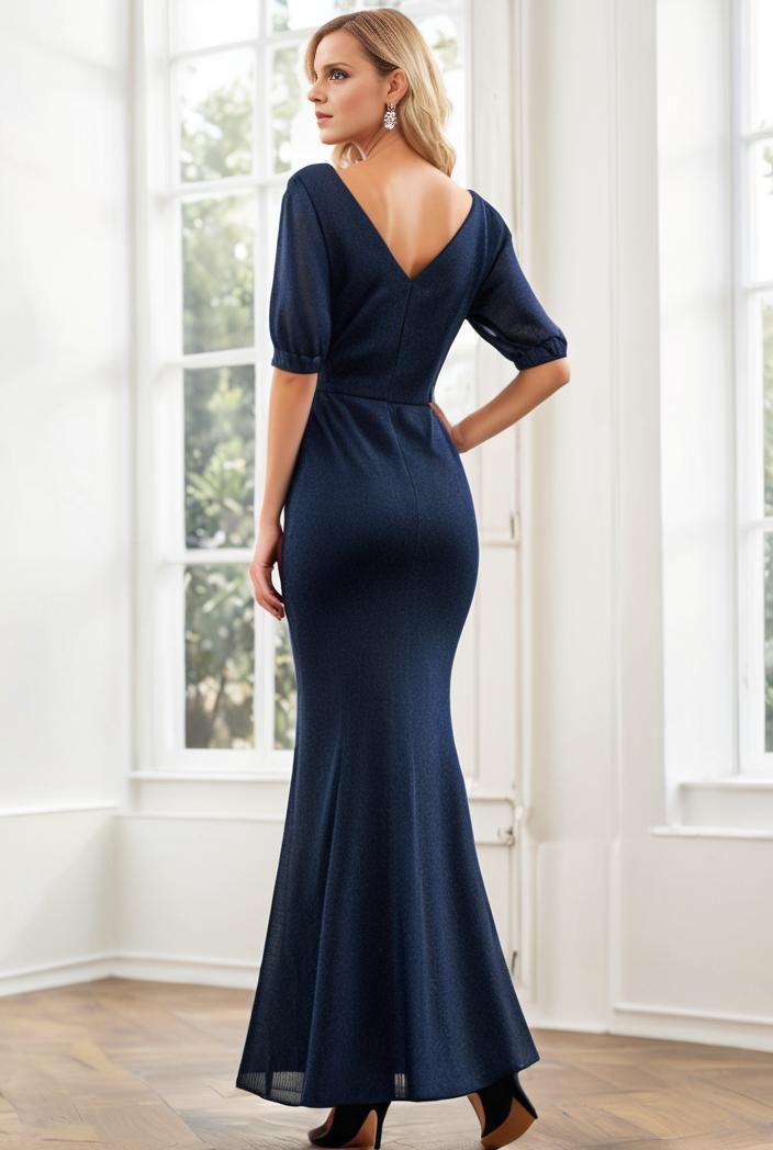 3 4 sleeve bodycon plunging back sequin evening dress 102890
