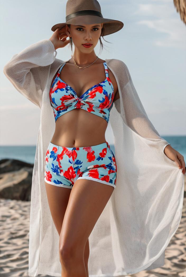 3 pieces sexy print bikini women high waist swimsuit cover up swimwear female lady bathing suit swimming summer beachwear 104055