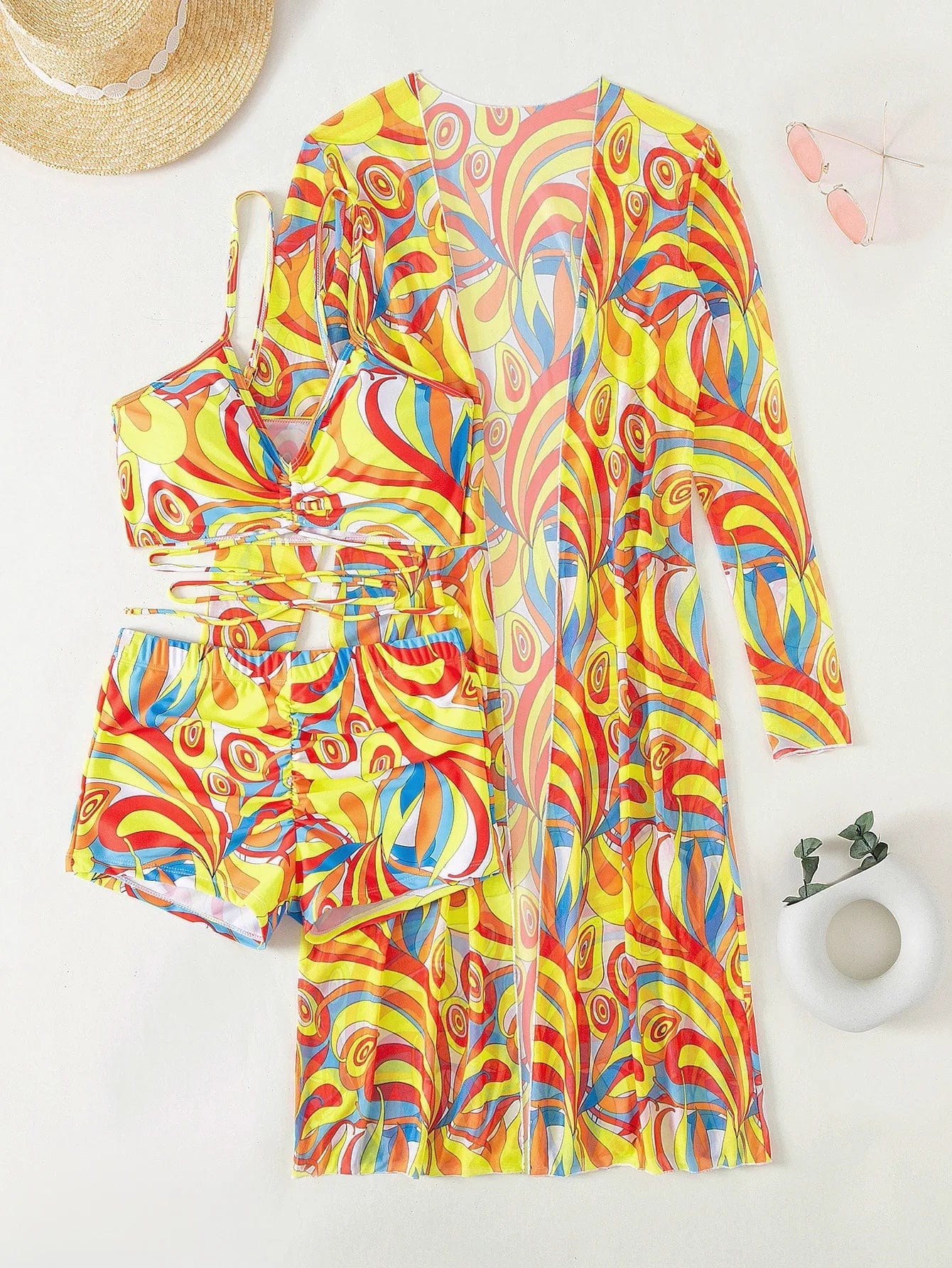 3 Pieces Sexy Print Bikini  Women High Waist Swimsuit Cover Up Swimwear Female Lady Bathing Suit Swimming Summer Beachwear