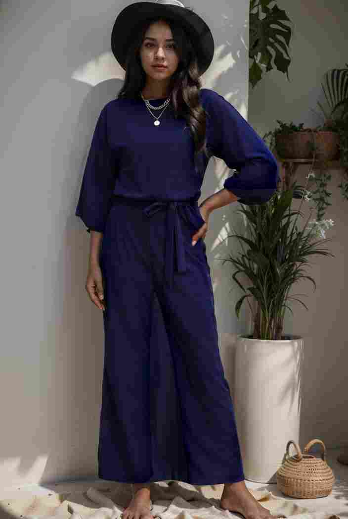 solid color one shoulder short sleeve jumpsuit 119338