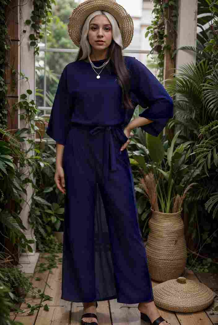 solid color one shoulder short sleeve jumpsuit 119339
