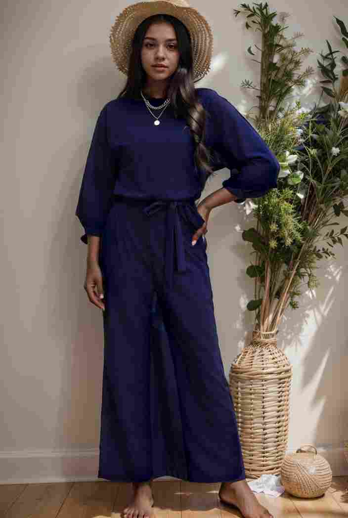 solid color one shoulder short sleeve jumpsuit 119342