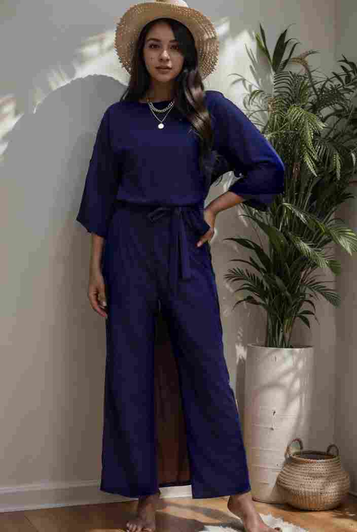 solid color one shoulder short sleeve jumpsuit 119343