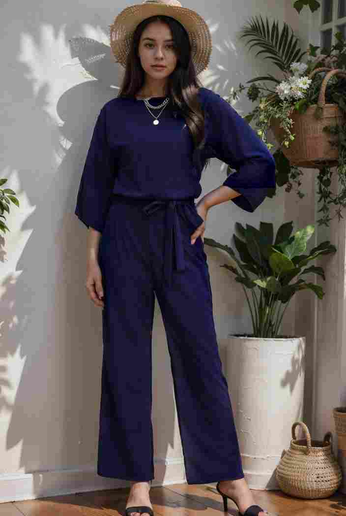 solid color one shoulder short sleeve jumpsuit 119345