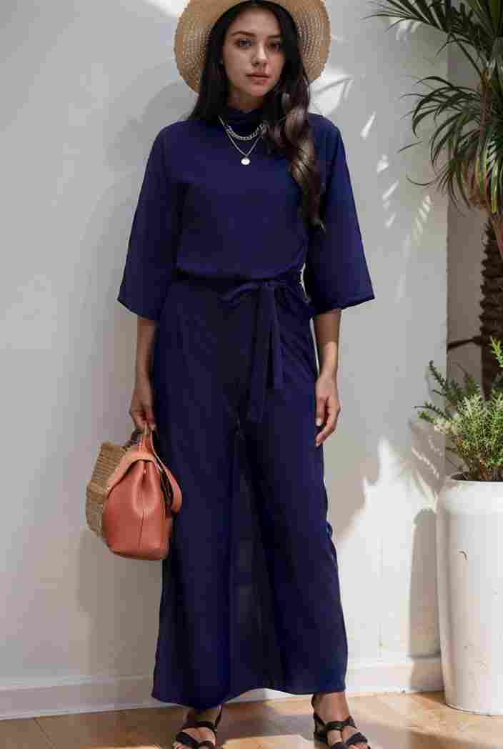 solid color one shoulder short sleeve jumpsuit 119348