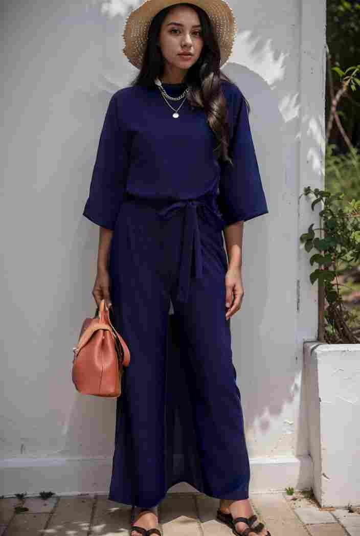 solid color one shoulder short sleeve jumpsuit 119349