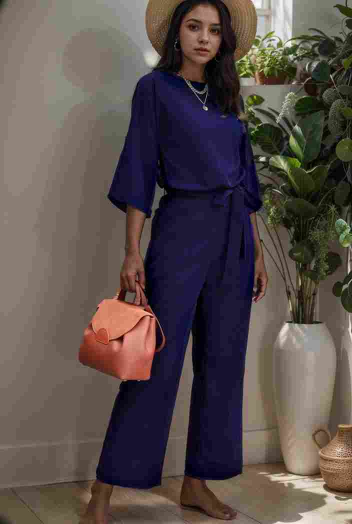 solid color one shoulder short sleeve jumpsuit 119356