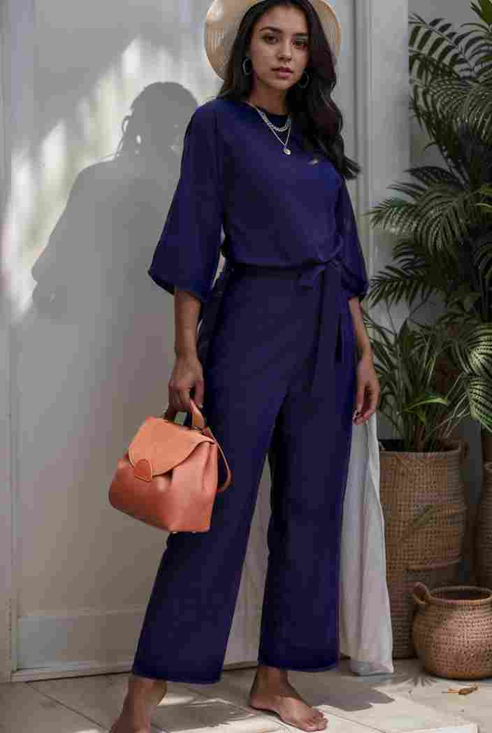 solid color one shoulder short sleeve jumpsuit 119360