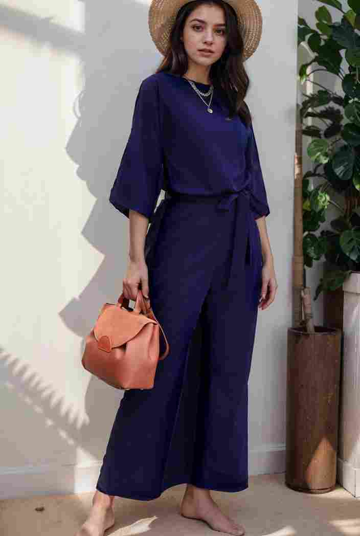 solid color one shoulder short sleeve jumpsuit 119364