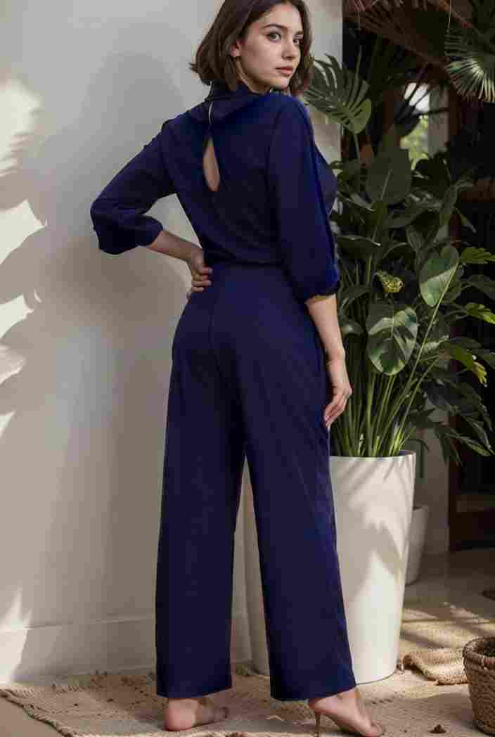 solid color one shoulder short sleeve jumpsuit 119366