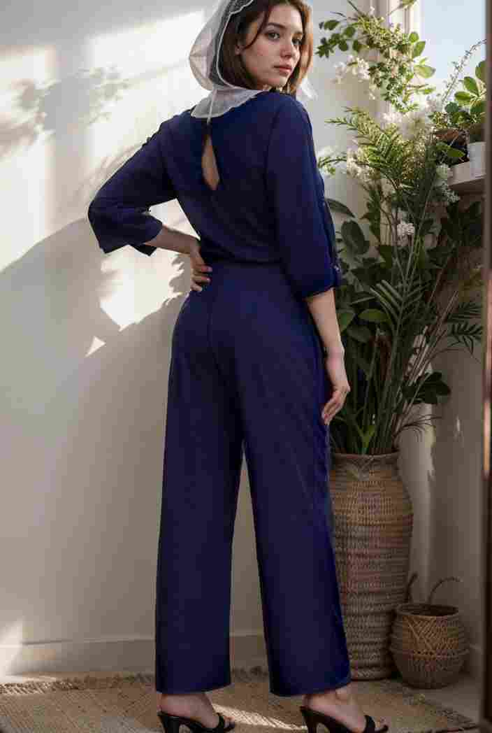 solid color one shoulder short sleeve jumpsuit 119367