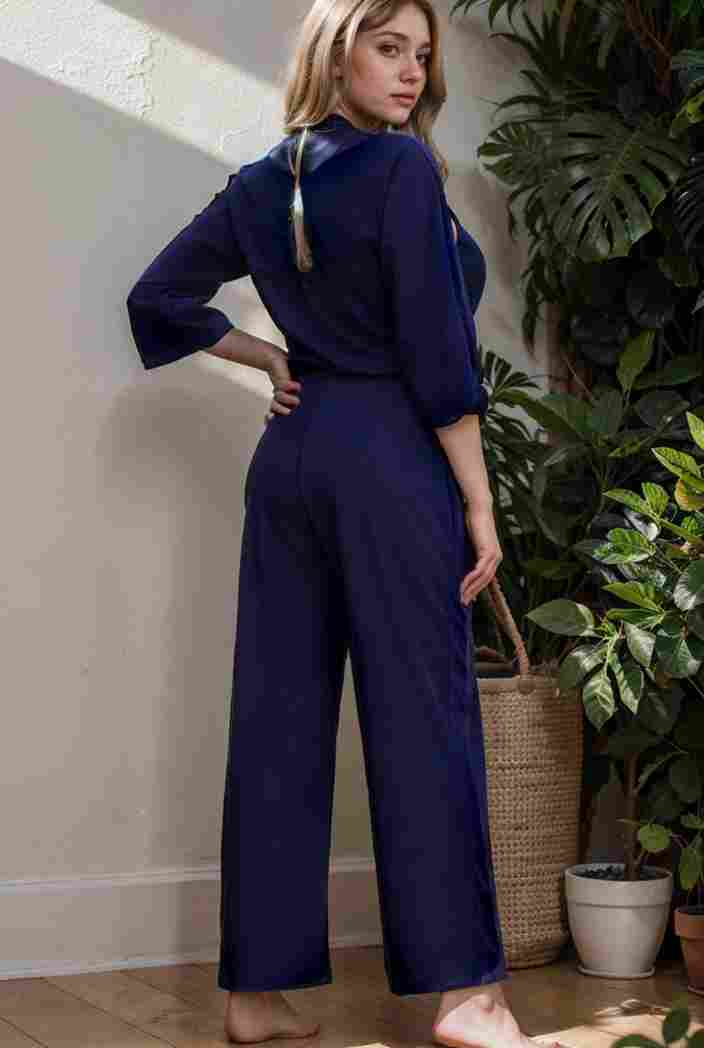 solid color one shoulder short sleeve jumpsuit 119371