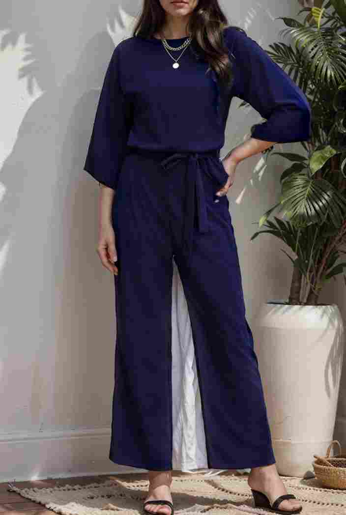 solid color one shoulder short sleeve jumpsuit 119377