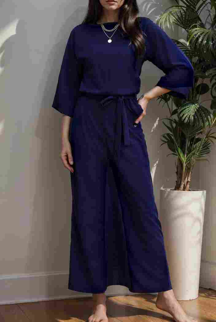 solid color one shoulder short sleeve jumpsuit 119378