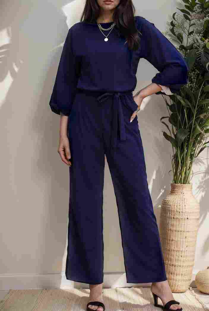solid color one shoulder short sleeve jumpsuit 119379