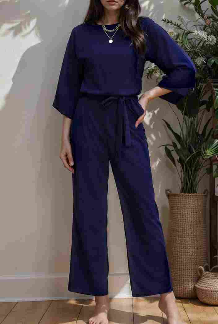 solid color one shoulder short sleeve jumpsuit 119381
