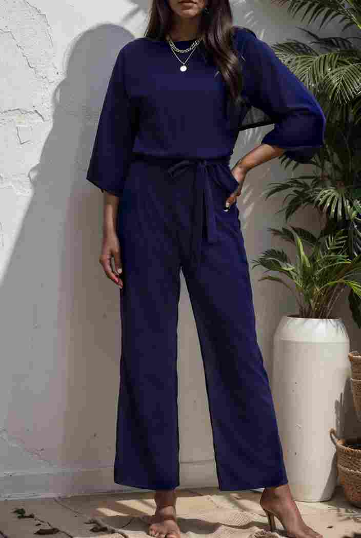 solid color one shoulder short sleeve jumpsuit 119382