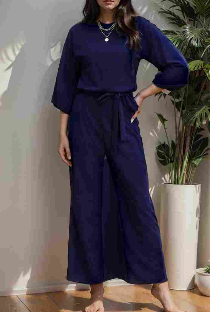solid color one shoulder short sleeve jumpsuit 119384