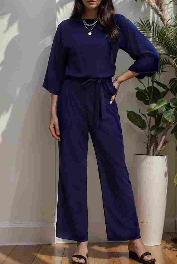 solid color one shoulder short sleeve jumpsuit 119385