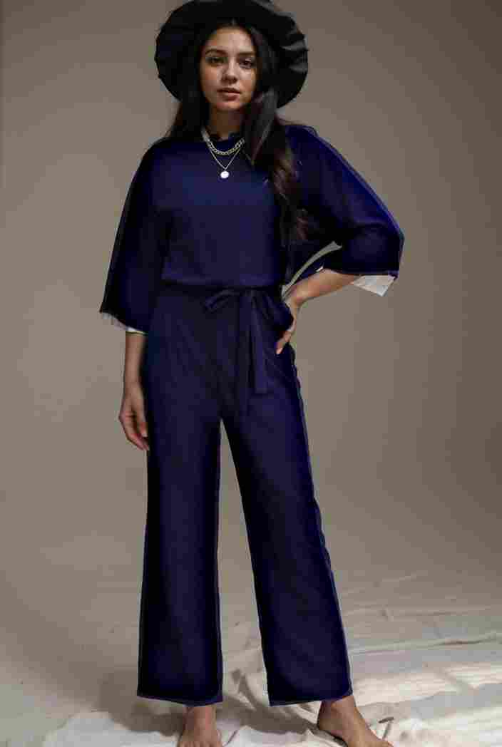 solid color one shoulder short sleeve jumpsuit 119386