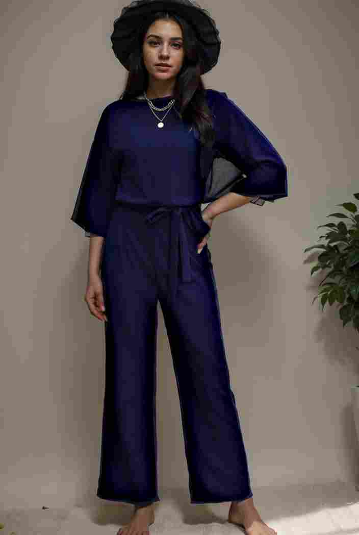 solid color one shoulder short sleeve jumpsuit 119388