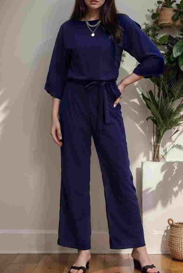 solid color one shoulder short sleeve jumpsuit 119397