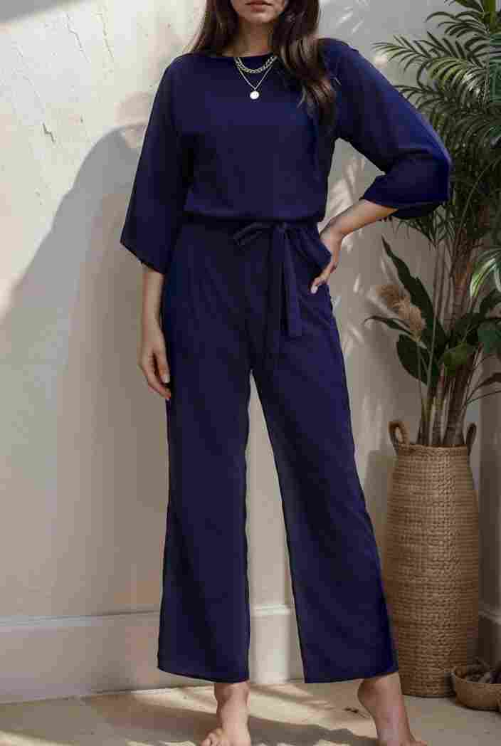 solid color one shoulder short sleeve jumpsuit 119398