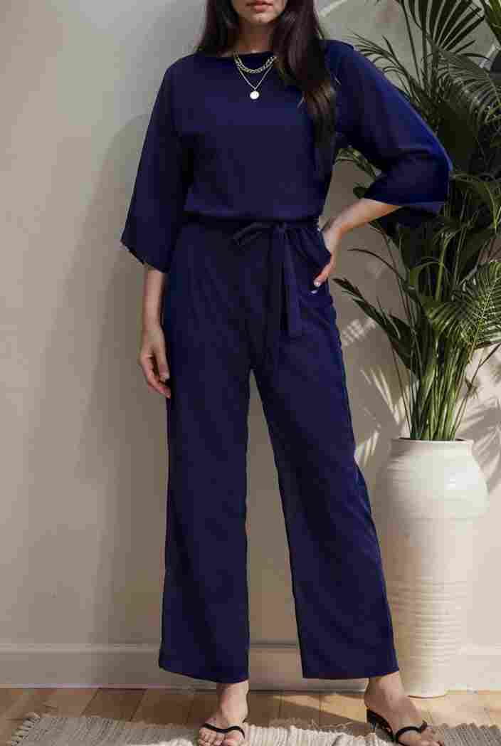 solid color one shoulder short sleeve jumpsuit 119401