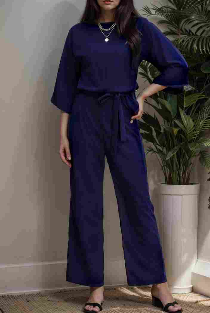 solid color one shoulder short sleeve jumpsuit 119403