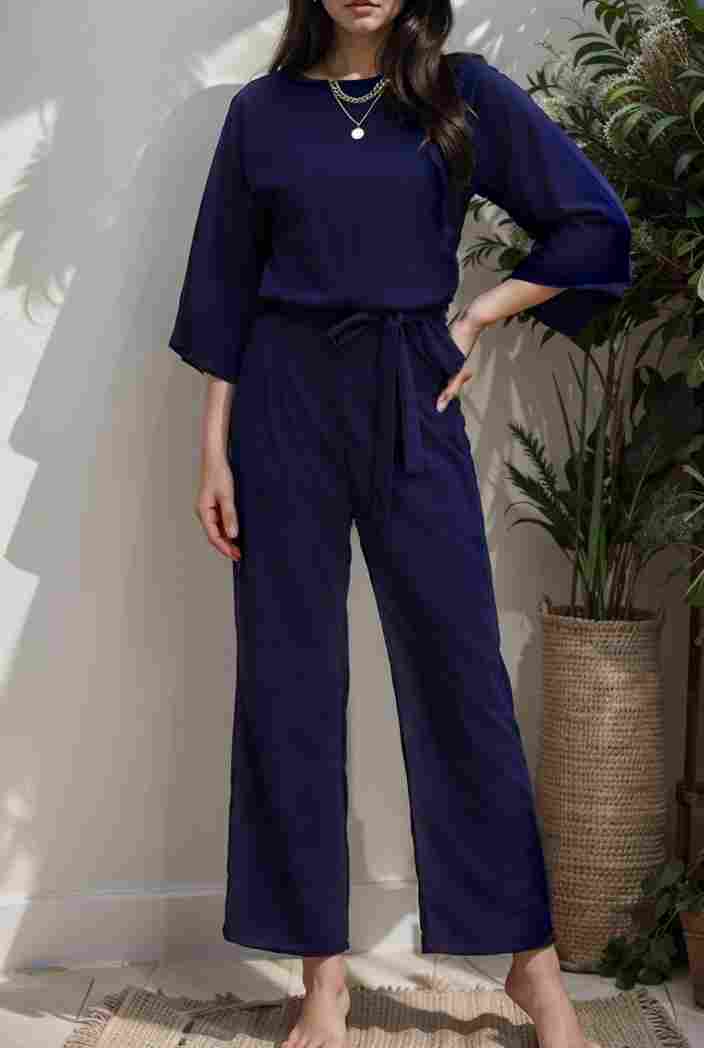 solid color one shoulder short sleeve jumpsuit 119404