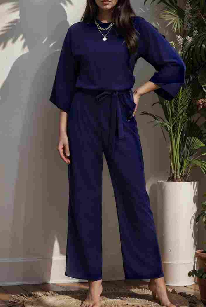 solid color one shoulder short sleeve jumpsuit 119405
