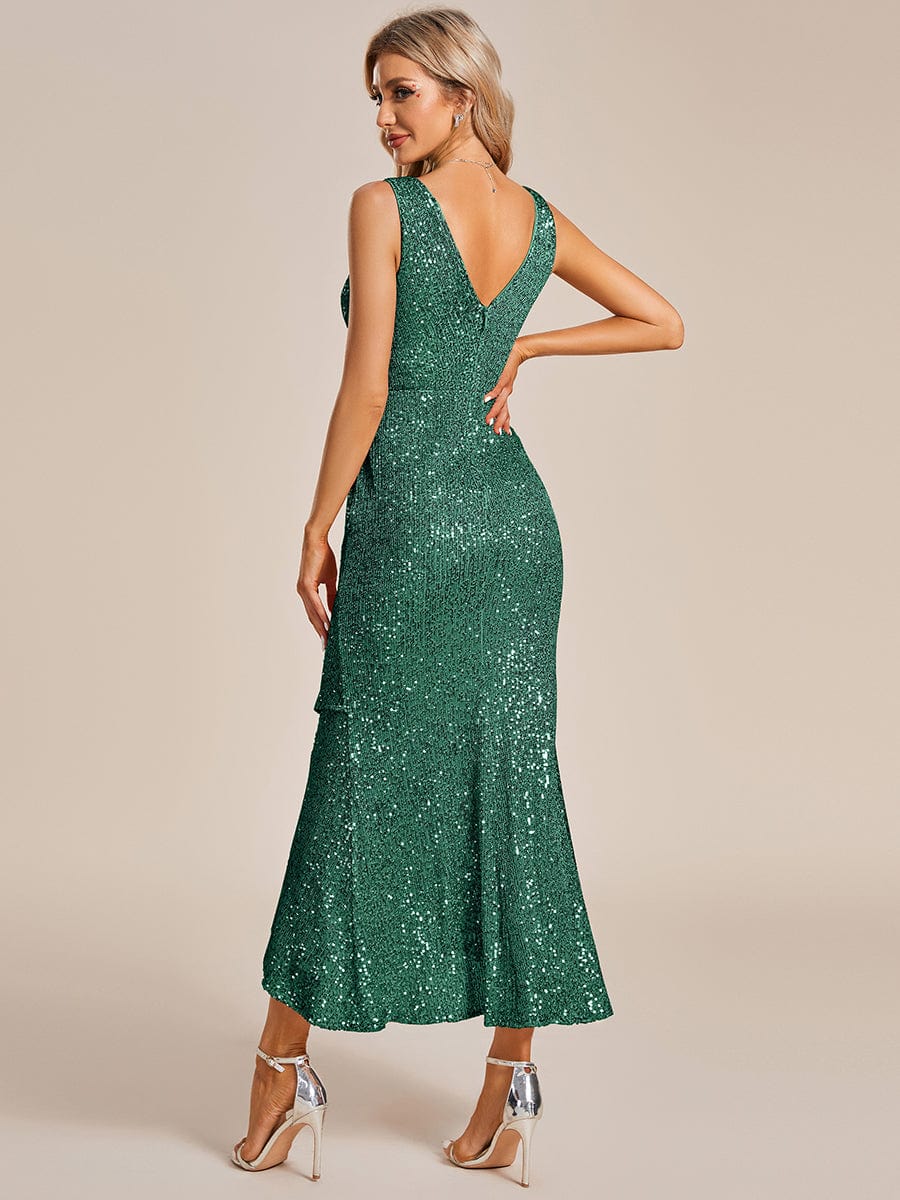 Showstopper Sequin V-Neck Sleeveless Asymmetrical Hem Evening Dress