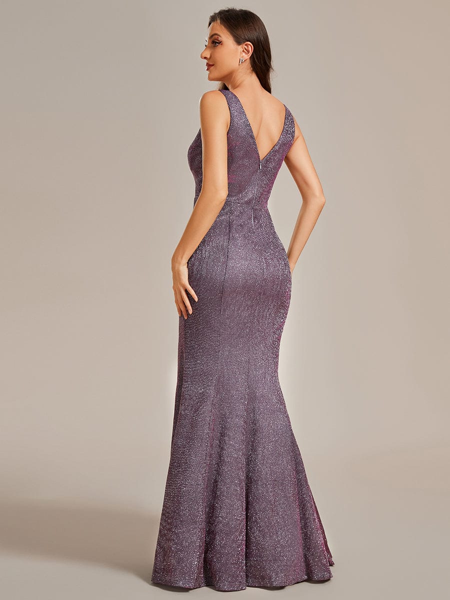 Glittering Sleeveless Mermaid Evening Gown with High Slit