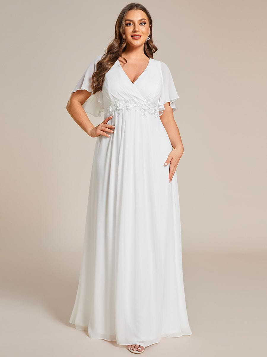 Elegant Plus Size Flowery A-Line Chiffon Evening Gown With Short Sleeves