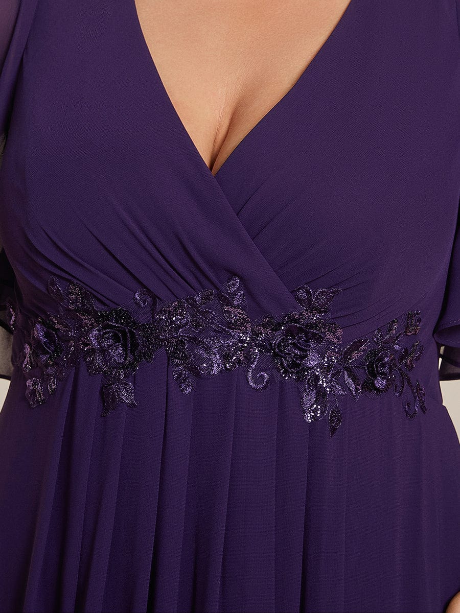 Elegant Plus Size Flowery A-Line Chiffon Evening Gown With Short Sleeves