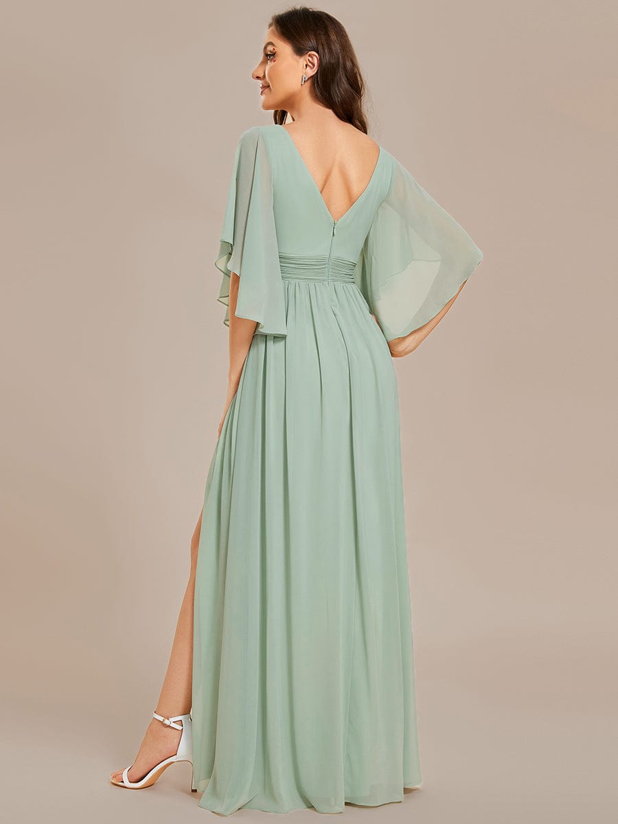 Chiffon A-Line Bridesmaid Dress with Half Sleeves and High Slit