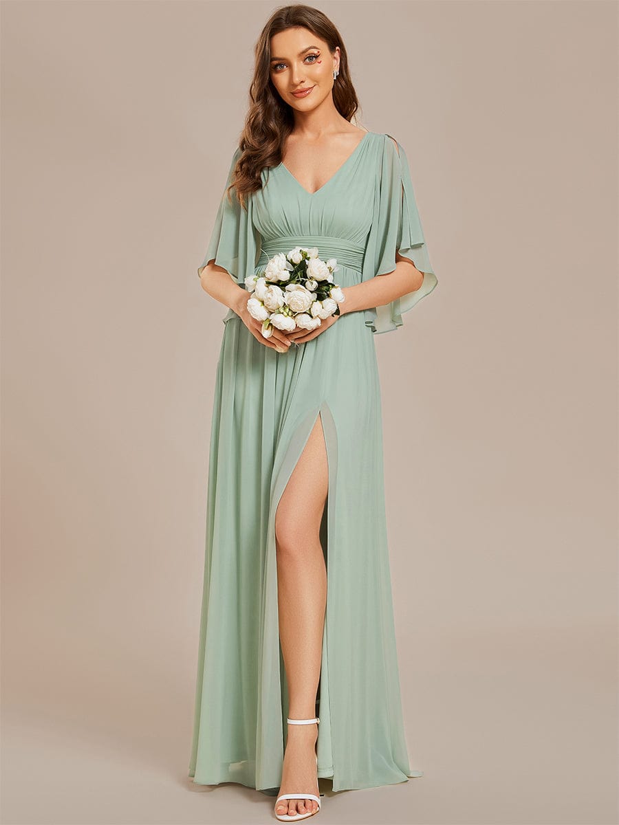 Chiffon A-Line Bridesmaid Dress with Half Sleeves and High Slit