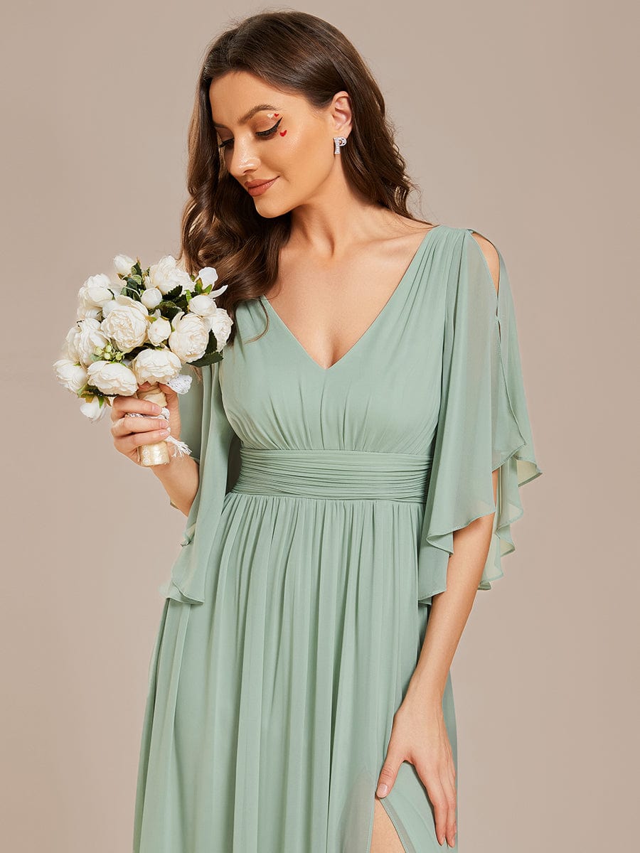 Chiffon A-Line Bridesmaid Dress with Half Sleeves and High Slit