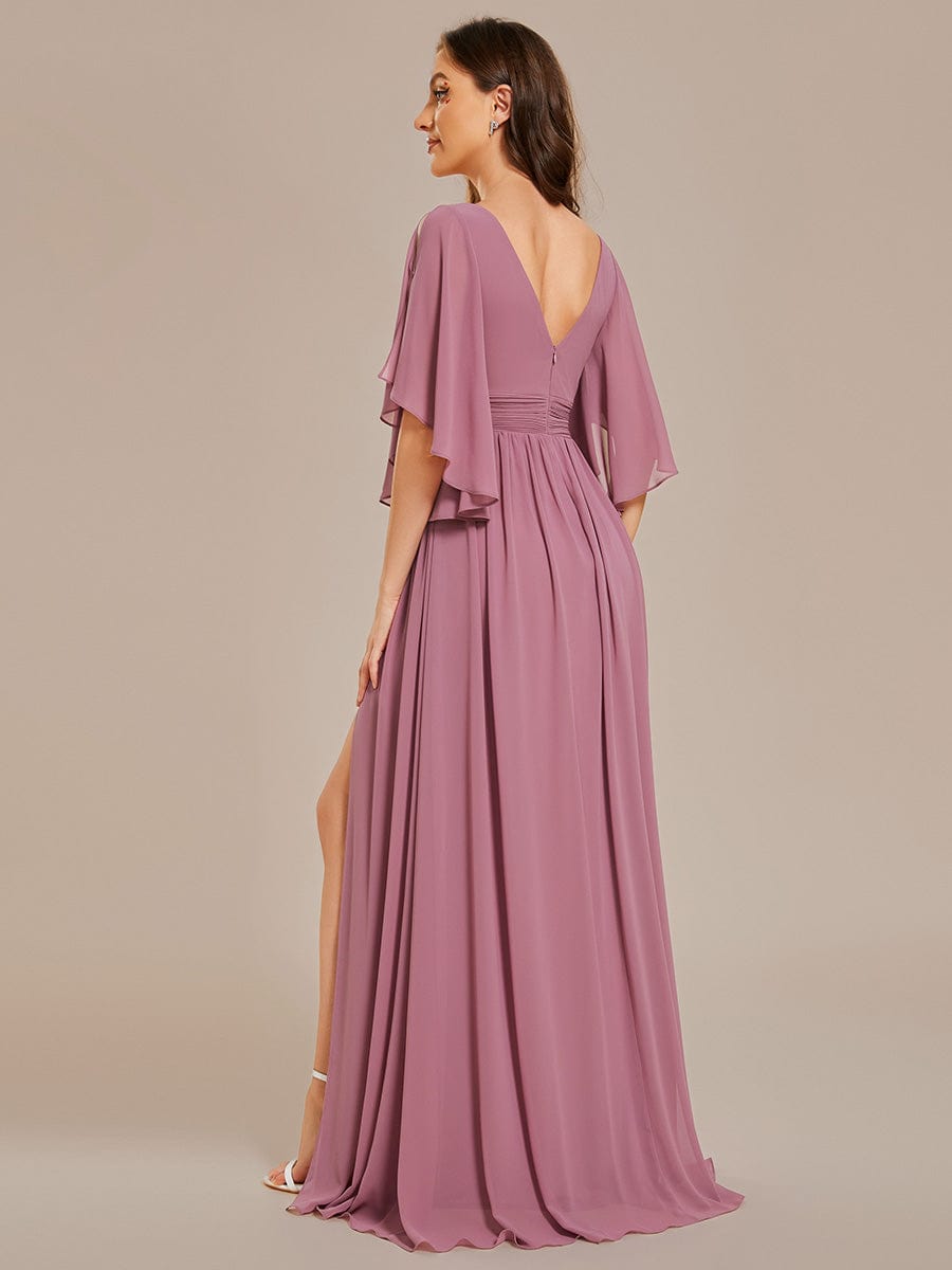 Chiffon A-Line Bridesmaid Dress with Half Sleeves and High Slit