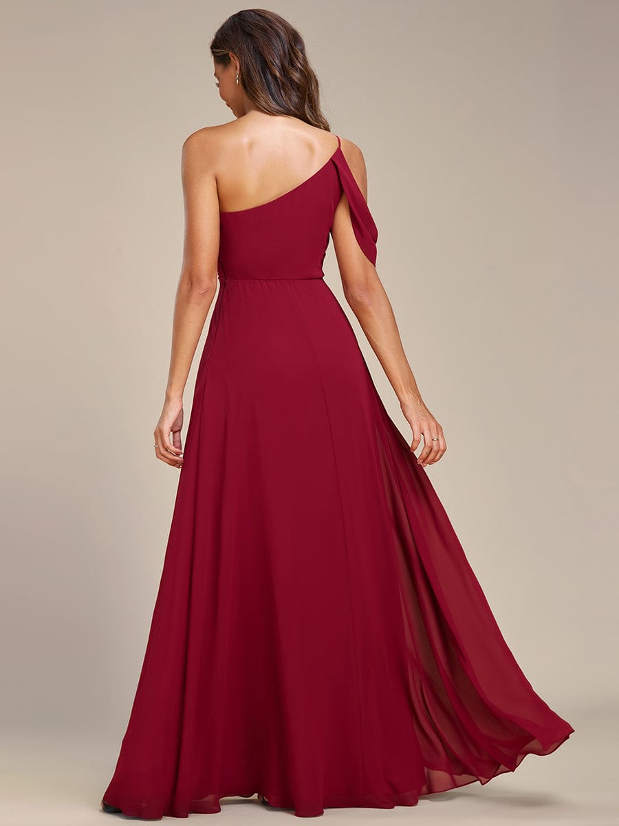 One-Shoulder Sleeveless Flowy Chiffon Bridesmaid Gown