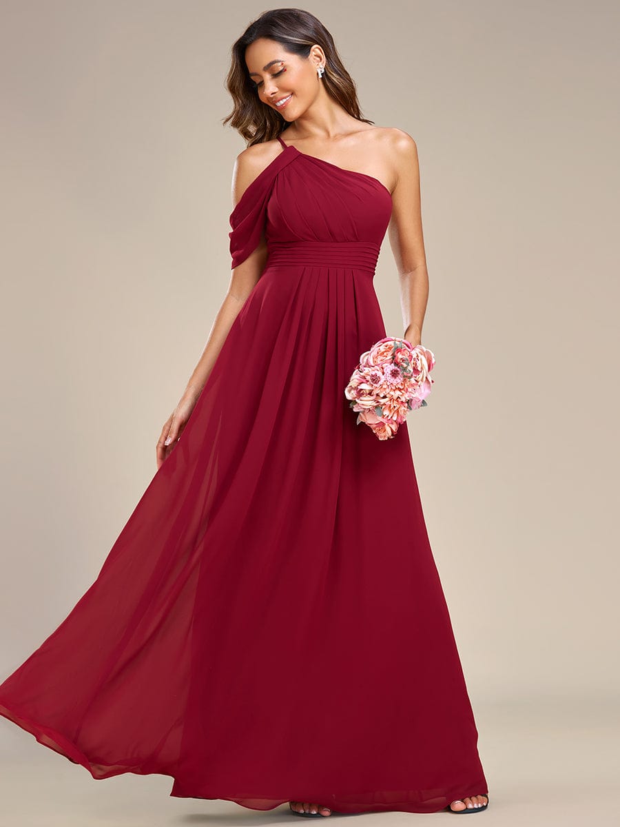 One-Shoulder Sleeveless Flowy Chiffon Bridesmaid Gown